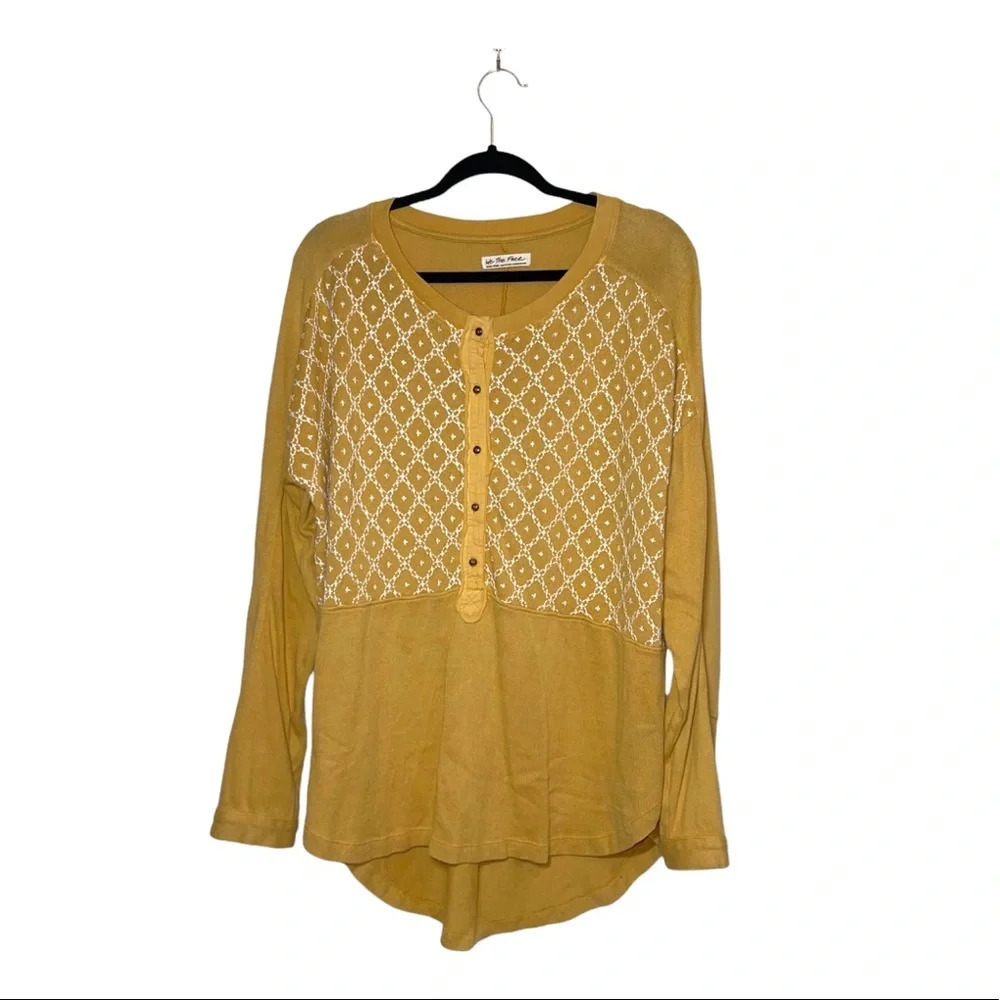 We The Free FP Yellow & White Embroidered Oversized Sweatshirt Xsmall Women’s - Picture 12 of 12